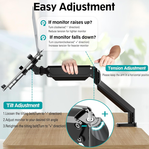 MOUNT PRO Laptop Arm Mount for Desk, 2 in 1 Function Monitor Laptop Stand, Fits - Picture 3 of 12