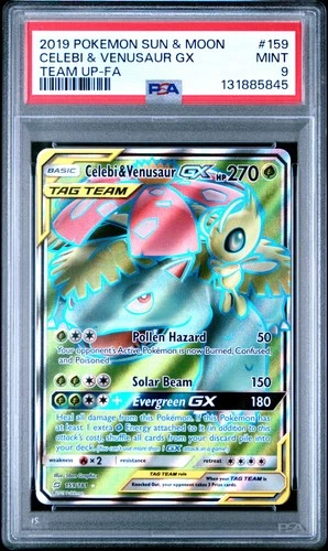 2019 POKEMON SUN & MOON TEAM UP #159 FULL ART/CELEBI & VENUSAUR GX PSA 9