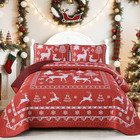 Christmas King Quilt Set 3 Pieces, Reindeer and Christmas Tree Snowflakes Patter