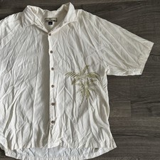Tommy Bahama 100 Silk Palm Tree Embroidered Men  s Hawaiian Camp Shirt Large