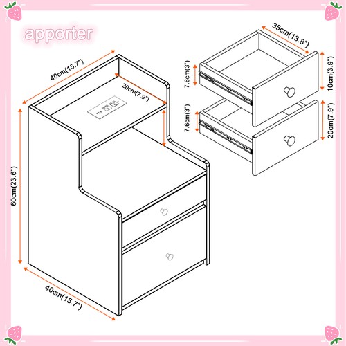 Set 2 Comodini Moderni Comodino Fine Laterale Organizer 2 Cassetti Portaoggetti - Foto 15 di 15