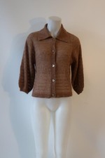 Womens Autumn Cashmere Silk & Cashmere Brown Open Knit Cardigan Sweater XS