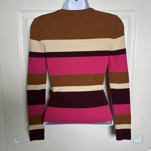 Suéter Zara Tejido Top Para Mujer Mediano Rosa Marrón Rayas Elástico Y2K Colorblock - Imagen 2 de 10