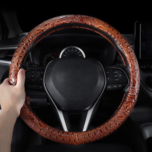 Leather Auto Car Steering Wheel Cover,Anti Slip Universal 15 Inch,Brown Croco... - Picture 2 of 4