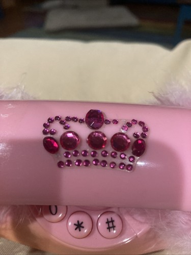 Vintage rosa Fell Strass schnurgebunden Prinzessin Telefon pelzig - Bild 4 von 9