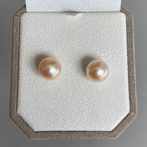 Orecchini perle oro 14 kt bottone rosa 9 mm borchie acqua dolce certificato 14K 585 - Foto 6 di 15