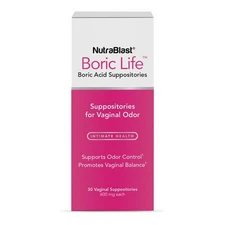 NEW NutraBlast Boric Life 30 Acid Suppositories 600mg Vaginal Odor Balance