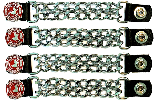 4 VOL. FIRE FIGHTER DIAMOND CUT CHROME CHAIN MOTORCYCLE VEST EXTENDERS USA MADE - Picture 2 of 2