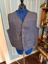 VTG 70s Sears Dark Wash Denim  Sherpa Snap Vest Western