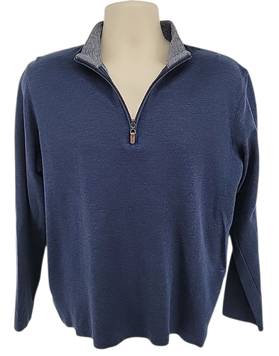 Mizzen+Main Quarter Zip Pullover Men’s Medium Trim Fit Blue Cotton Modal Blend - Picture 2 of 8