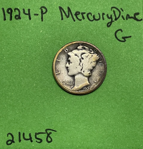 1924-P Mercury Dime 10c Good 90% Silver See Pictures