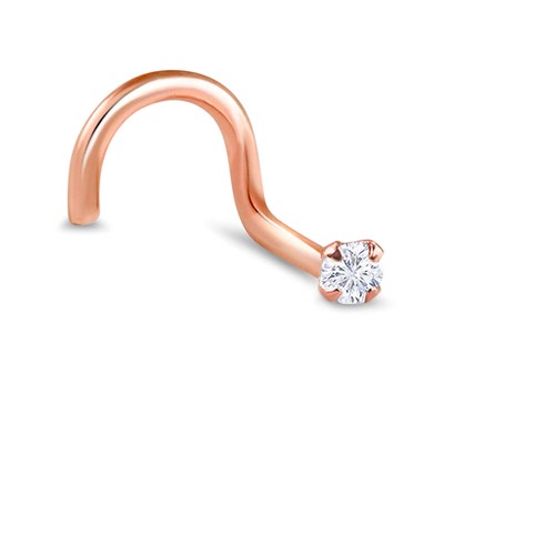 Rose Gold 316L Surgical Steel Nose Screw Straight L Bend Stud Ring Clear Prong - Picture 6 of 7