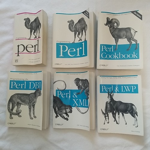 6 O’Reilly Perl Books – Programming Perl, Perl Cookbook, Perl DBI, XML, LWP