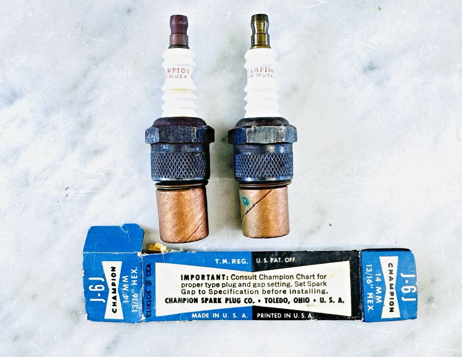 Vintage Champion J-6J Spark Plugs Lot of 2 with Original Box USA for boat