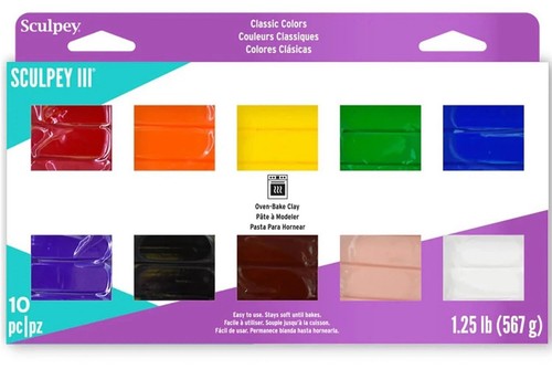 Sculpey III 10er Pack ungiftiges Polymer Ofen Backen Knete klassische Farben zum Basteln