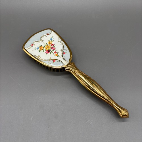 Vintage Blumen Kosmetik Haarbürste goldfarben Nylonborsten Shabby Chic Deko 60er