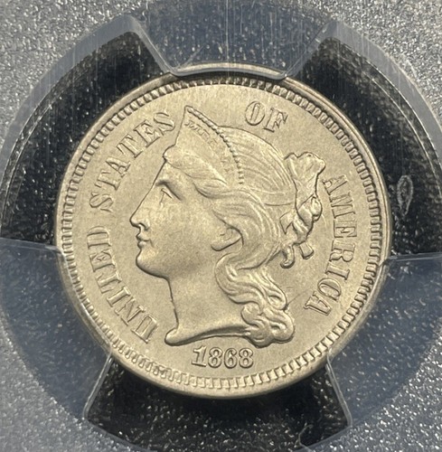 1868 Nickel Three Cent Piece 3CN PCGS UNC Details Cleaned - Picture 2 of 4