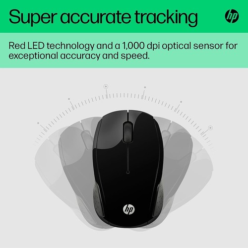 HP 200 Black 2.4 GHz USB Wireless Mouse with Red LED 1000 DPI Optical Sensor, Up - Picture 4 of 6