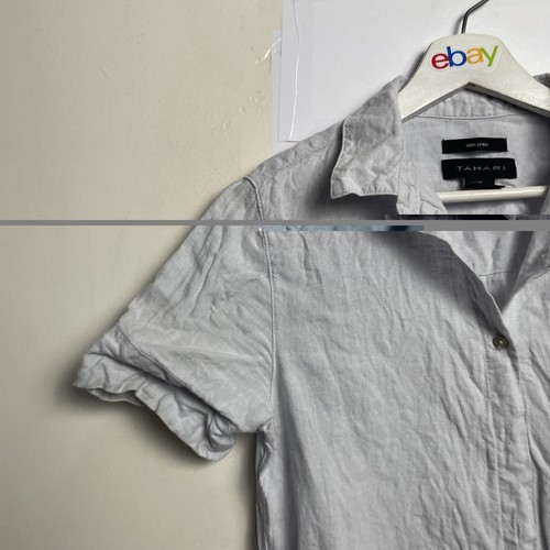 Tahari Linen Shirt Dress Size XS Short Sleeve Mini Blue Pockets - Bild 2 von 10