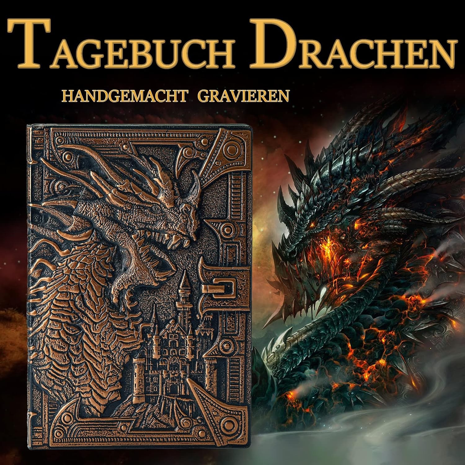 3D Drachen Vintage TagebuchStift Set,A5 Notizbuch Liniert,Personal Organizer