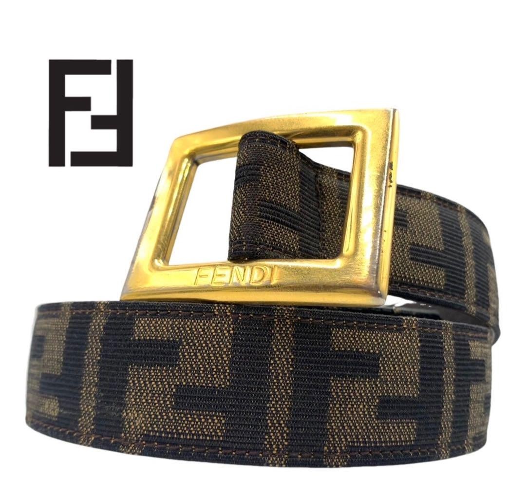 小物 FENDI Logo Zucca Pattern Belt Beige Fendi belt Zucca pattern Men's Women's Stylish Brown Brand
