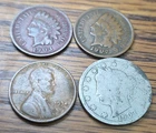 1903, 1907 Indian Head Cent and 1934p Lincoln Wheat and 1907 LIBERTY HEAD NICKEL