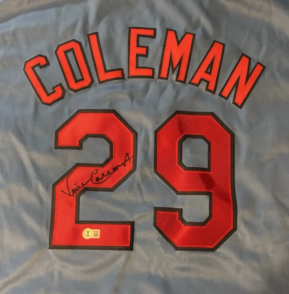 Camiseta deportiva firmada por Vince Coleman de los Cardenales de San Luis (certificado de autenticidad JSA) ROTY 1985 XL personalizada Foto 2 de 4