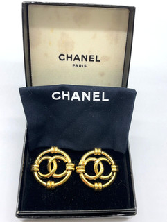 Auth CHANEL Vintage Rock Coco Earrings 94 A W/Box/Bag SK050473