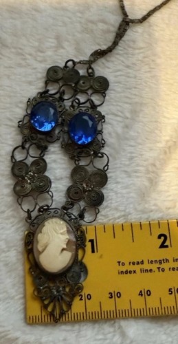 VINTAGE! Halskette Kamee viktorianisch filigran blaue Steine Einzelstück! NOV25 - Bild 10 von 10