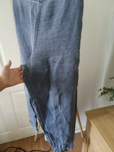 Sahara Trousers UK 12-14 Grey Linen Barrel Leg Tapered Wide Leg Lagenlook Arty - Picture 2 of 8