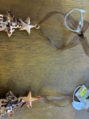 Set of 2 Copper Tone Beaded Tree Hanging Christmas Ornament - Picture 6 of 9