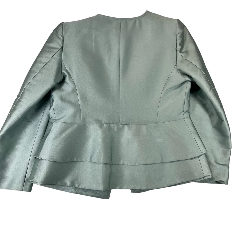 Escada 2Pc Suit Womens Full Zip Blazer Jacket 44 Skirt 46 Teal Silk Blend VTG - Image 4 of 4