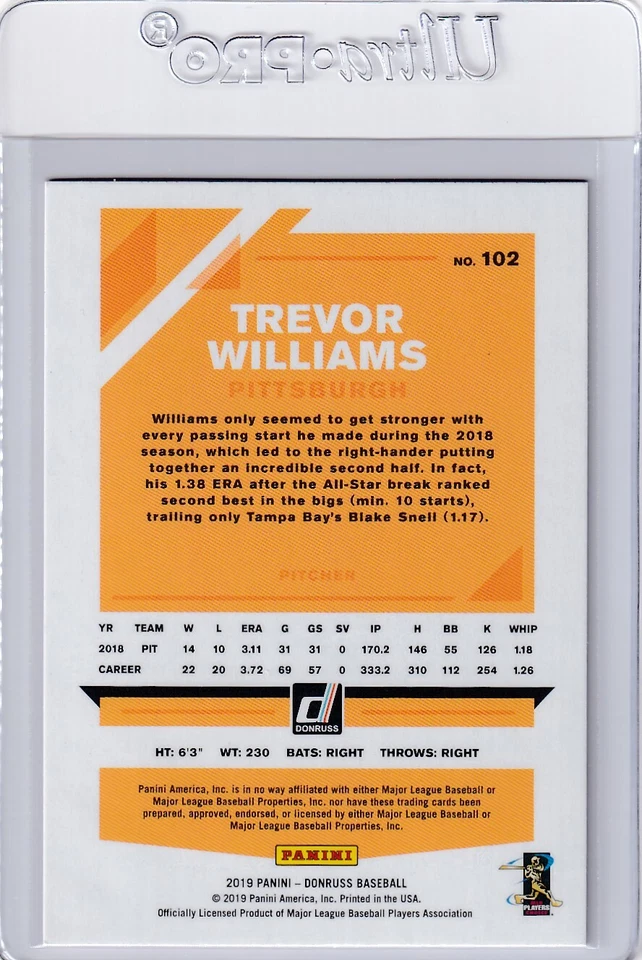 2019 DONRUSS PINK HOLO TREVOR WILLIAMS PITTSBURGH PIRATES PARALLELS - H4794C - Image 2 of 2