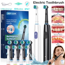Rotating Electric Toothbrush Rechargeable With 4 Brush Heads 5 Modes Timer USB~