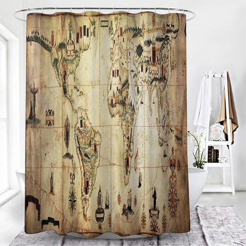 Extra Long World Map Shower Curtain Waterproof Bathtub Curtain with 12Hooks Gift - Bild 7 von 35