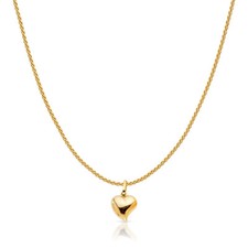 14K Yellow Gold Plain Heart Charm Pendant with 0.9mm Wheat Chain Necklace