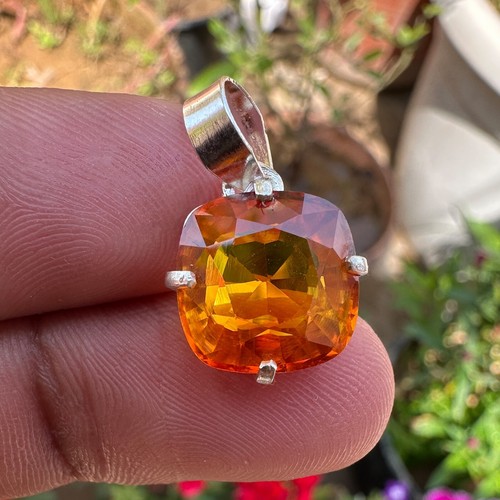 Zertifizierter 14 kt natürlicher orangefarbener Saphir Edelstein Anhänger in massivem 925 Silber - Bild 2 von 5
