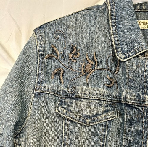 Vintage Womens Embroidered Boho Fitted Denim Jean Jacket / Small / Floral - Picture 6 of 12