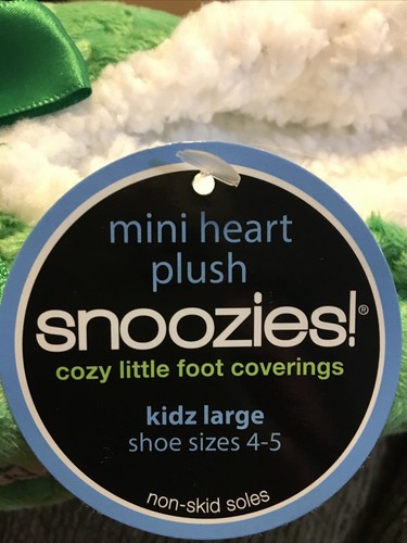 Snoozies Mini Herz Plüschtier grün rutschfest Kinder Hausschuhe. Groß 4-5 - Bild 3 von 3