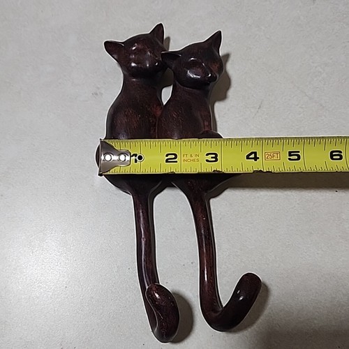 Big Cat Wall Hook Coat Hanger Leash Towel  Rustic Brown Tails  - Picture 4 of 8