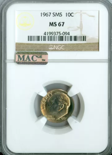 1967 ROOSEVELT DIME NGC MS67 SMS  PQ MAC SPOTLESS .