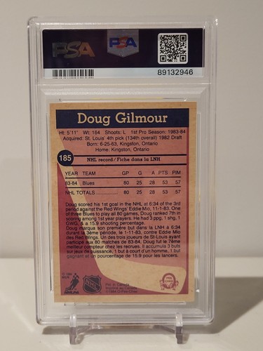 1984-85 O-Pee-Chee Doug Gilmour Rookie RC #185 St. Louis Blues PSA 8 HOF - Picture 2 of 2