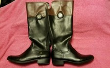 Liz Claiborne Black & Brown Zip Up Knee High Riding Boots Size-10m