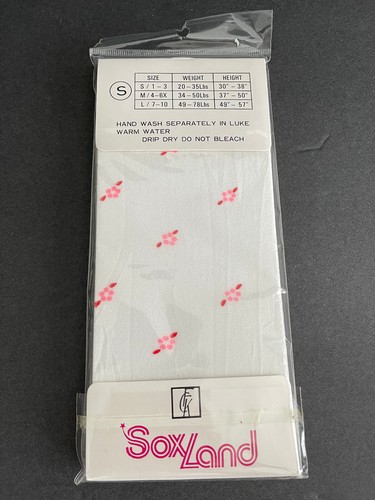Vtg SoxLand Girls Fashion Tights White Flowers Pattern Thin Size S Lot 2 Taiwan - Picture 5 of 5