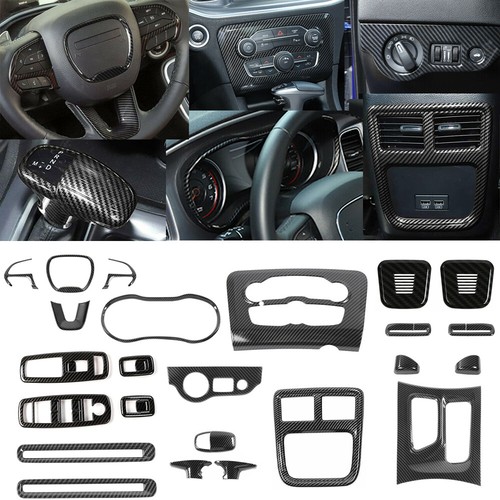 24pcs Full Interior Console Cover Trim Kit for Dodge Charger 2015+ Carbon Fiber - Picture 1 of 12