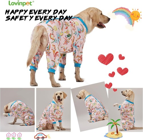LovinPet Dog Pajamas Jumpsuit Rainbow Print Lightweight Pullover Jammies Warm - Picture 6 of 8