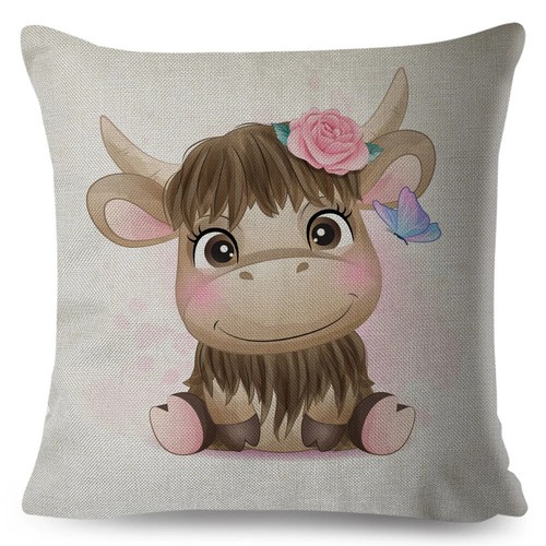 Cute Cartoon Animal Cushion Cover Decor Giraffe Cow Lion Elephant Print Pillow - Picture 26 of 45
