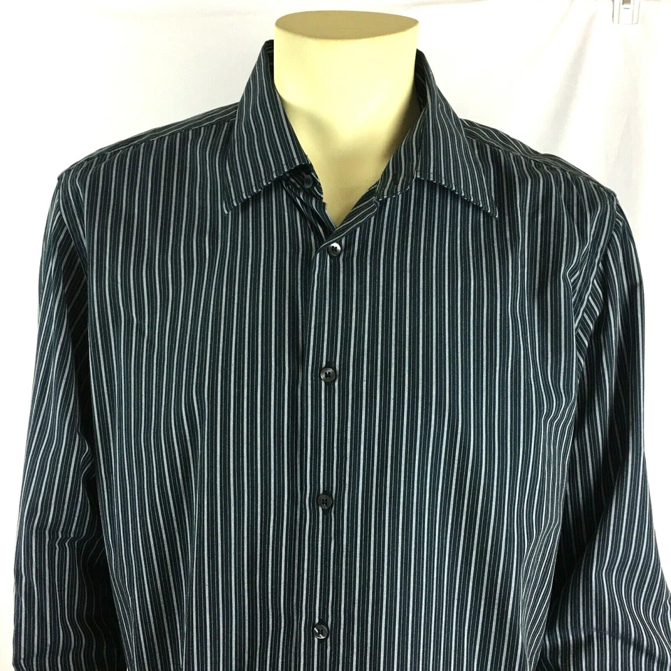 Camisa de vestir negra a rayas Valentino para hombre talla 17 venta al por menor $270 Foto 3 de 4