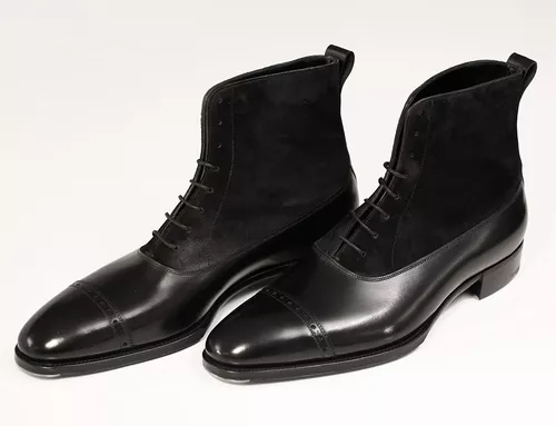 Hecho a mano Hombres Oxford Botas de vestir Hombres Negro Gamuza y Cuero Botas al tobillo Botas para hombre - Imagen 5 de 5