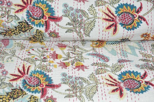 Manta de cama edredón india hecha a mano con estampado de corona de algodón Kantha - Imagen 2 de 49